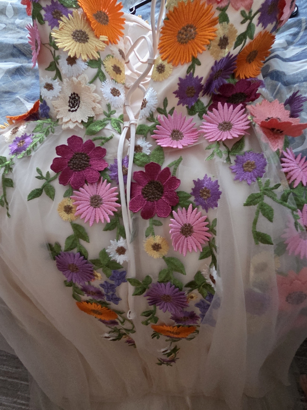 Womens Floral Appliqué Tulle Gown - Pink & Multicolor - Picture 7 of 10